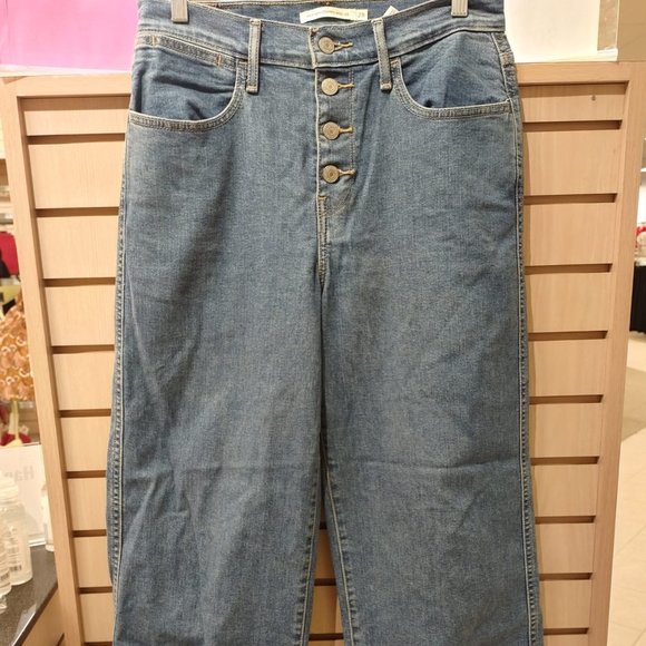 Levi's Mile High Cropped Wide Leg Jeans Button Fly Medium Wash - Picture 3 of 11